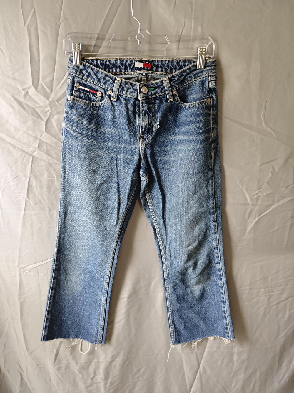 Vintage Tommy Jeans Flare Jeans Womens 3 Blue Distressed Raw Hem Y2K 90s Denim